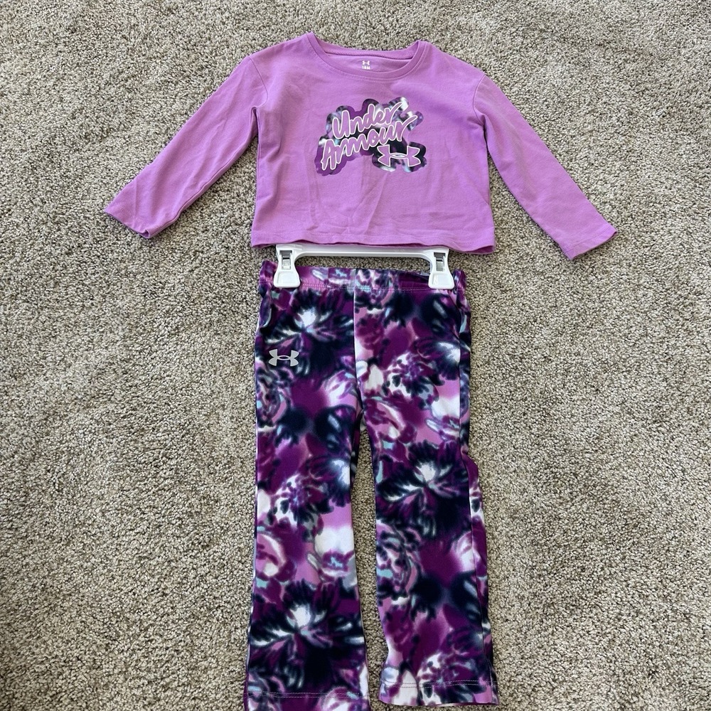 Under Armour Toddler Girls 18 M Frosted Bloom Script Logo Shirt and‎ Pants Set